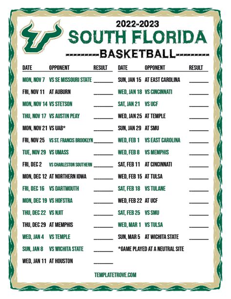South florida basketball schedule. The official 2023-24 Men's Basketball schedule for the Florida Gators Gators ... South Carolina. Columbia, SC. Radio: Gator Sports Network from LEARFIELD. Columbia, SC. 
