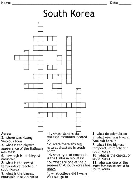 South korean compact crossword. The Crossword Solver found 30 answers to "south korean port", 6 letters crossword clue. The Crossword Solver finds answers to classic crosswords and cryptic crossword puzzles. Enter the length or pattern for better results. Click the answer to find similar crossword clues . Enter a Crossword Clue. 