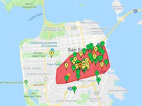 Find or report electric outages Scan our live map for electric outages or report an outage On the PG&E Electric Outage Map, you can report an outage, view current outages, and even sign up for updates about a specific outage. The map is updated every 15 minutes with any new information. Visit outage map . 