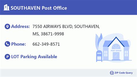 Southaven post office. At This Location. Street Parking Available. For facility accessiblity, please call the Post Office. 1-800-ASK-USPS® (800-275-8777) Can't find what you're looking for? Visit FAQs for answers to common questions about USPS locations and services. FAQs. 