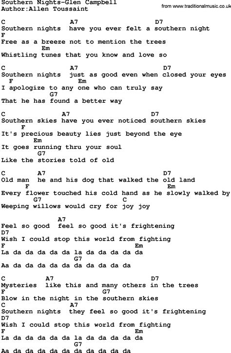 Southern nights lyrics. Things To Know About Southern nights lyrics. 