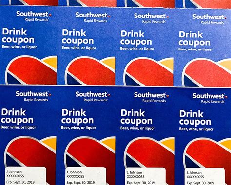 Southwest drink coupons. Dec 10, 2017 · Drink coupons are sent after each set of 10 one-way revenue flights -- paid flights only, points bookings do not count.. Chase stopped sending drink coupons to Rapid Rewards cardholders in 2016, and Southwest now sends a emailed video greeting on your birthday -- no drink coupons (they stopped that many years ago). 