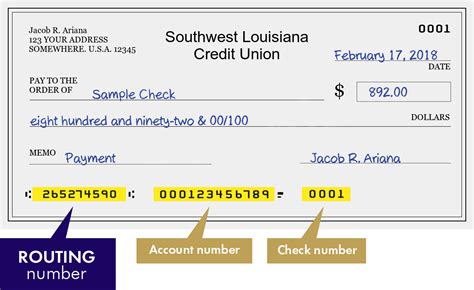 About Southwest Louisiana Credit Union. Southwest Louisiana Credit Union was chartered on Sept. 29, 1952. Headquartered in Lake Charles, LA, it has assets in the amount of $80,445,069. ... Southwest Louisiana Credit Union has 1 routing number. Routing # Type Description; 265274749: Access to Electronic Services. Mobile Banking;. 
