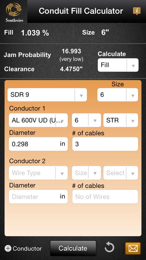 Southwire calculator. Enter information and click on the "Calculate" button to get the results. Notes: 1 Conduits in parallel runs are all sized the same. Related Calculators. Circtuits/Feeders Power/Amps/Voltage Feeder/Voltage Drop Motors Transformers. Conduits Conduit Tables Conduit Fill Tables Conduit Size Selector Duct Bank. 