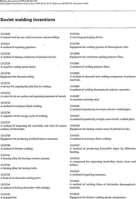 Soviet welding inventions: Welding International: Vol 6, No 1