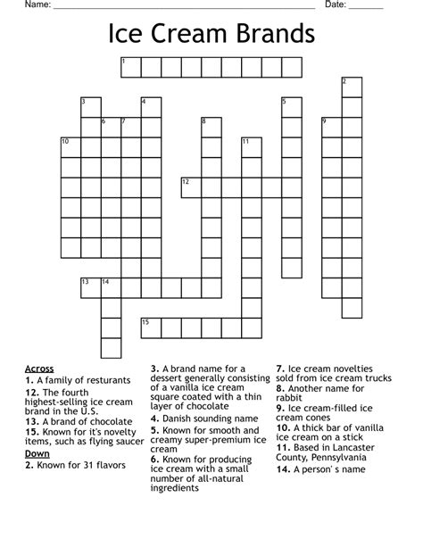 The Crossword Solver found 30 answers to "Frozen dessert (3, 5)", 8 letters crossword clue. The Crossword Solver finds answers to classic crosswords and cryptic crossword puzzles. Enter the length or pattern for better results. Click the answer to find similar crossword clues . Enter a Crossword Clue.
