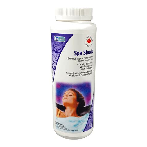 Spa shock. Most products require 17g of non-chlorine shock per 1500 litres of water or 35g of chlorine shock per 1500 litres. Carefully pour the treatment into your spa near the water inlets. This will allow it to circulate evenly. Wait for at least 20 minutes before using your spa. Please keep the cover off for the duration. 