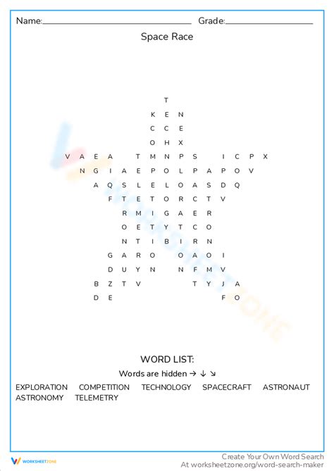 Space Race Worksheet