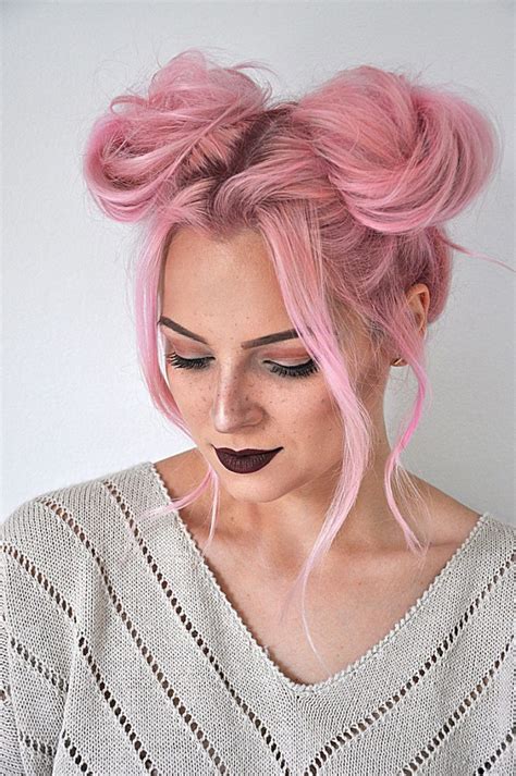 Space buns. “Elevated” Space-Bun Hairstyle Tutorial. Step 1: The first step to creating the space-buns hairstyle is a smooth blowout. Polko likes to use a leave-in conditioner to hydrate the hair before ... 