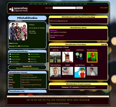 SpaceHey is a retro social network focused on privacy and customizability. It's a friendly place to have fun, meet friends, and be creative. Join for free! ... Caution: This Layout was not inspected by SpaceHey — use it at your own risk. Comments. Displaying 19 of 19 comments ...