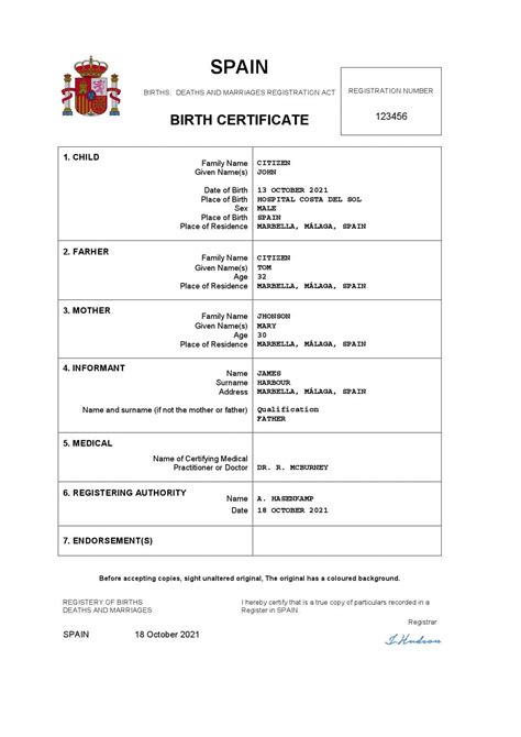 Spain birth certificate sample.  Payment and Fees for a birth certification e first issuance d...