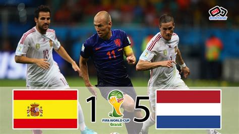 Spain vs netherlands. FULL-TIME: Spain 1-5 Netherlands. 9.53pm. The referee brings the match to a close with Netherlands thumping Spain 5-1 in Group B's first match of the 2014 World Cup. What a sensational night of ... 