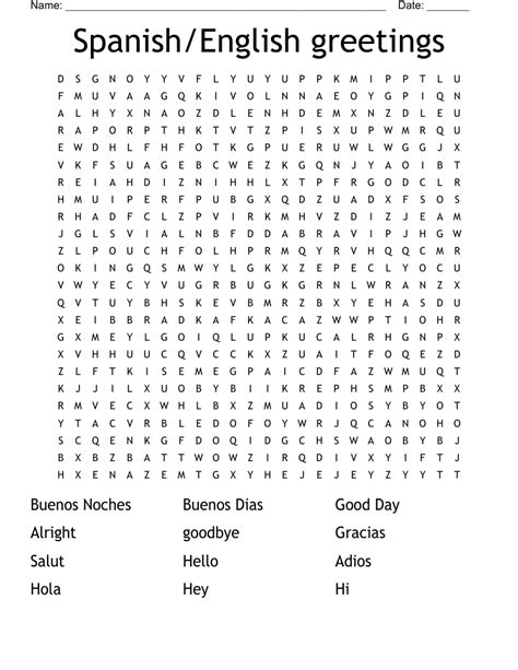 Spanish/English greetings Word Search WordMint