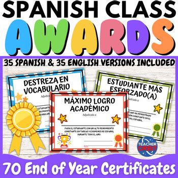 Spanish Class Student Certificates Worksheets Teaching Resources Tpt