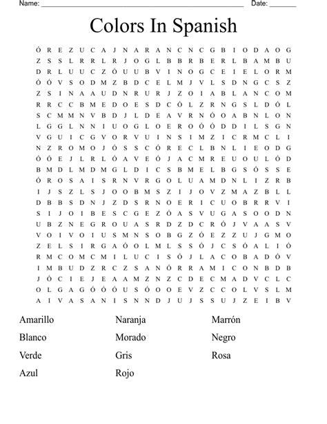 Spanish Colors Word Search WordMint