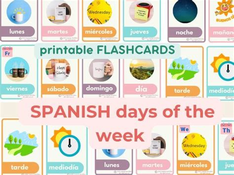 Spanish Days of the Week Flashcards Basic Printable Beginner Spanish