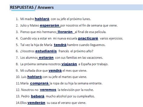 Spanish Future Tense Exercises With Answers