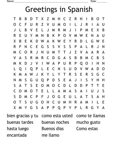 Spanish Greetings Word Search