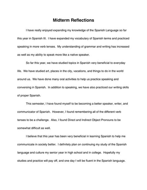 Spanish Midterm Reflection Essay