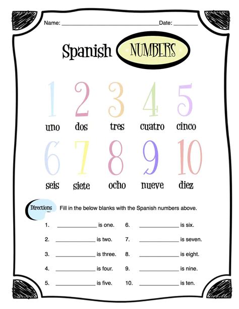 Spanish Numbers Worksheet
