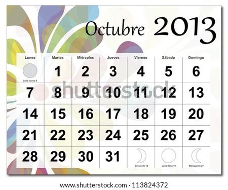 Spanish Version Of October 2013 Calendar. Beautiful And Colorful Design