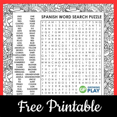 Spanish Word Search Printable Word Search Printable
