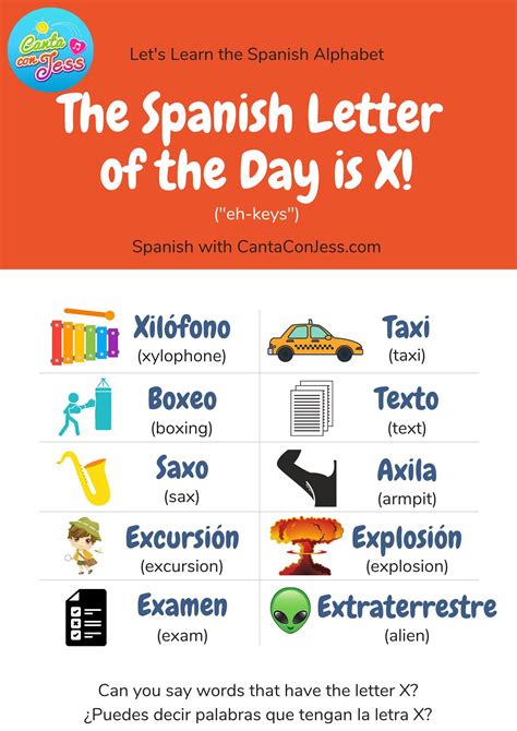 Spanish Words with X Spanish Alphabet Vocabulary in 2021 Learning
