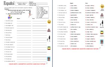 Spanish adjectives exercises.  Practice gender/number agreement, adjective pl...