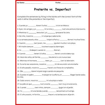 Spanish preterite practice worksheet.  Preterit vs Imperfect Spanish Exercise 1 PDF Worksheets:...