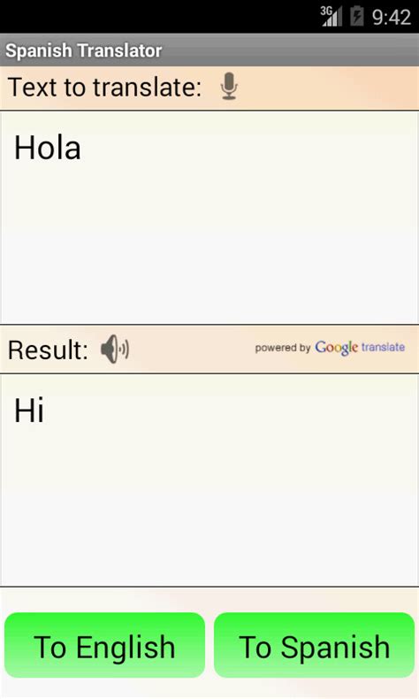 Spanish to english translation audio. Feb 5, 2024 · Live audio translation. Open the Google Translate app. Set the language that you want to translate from by clicking the language bar on the left . Set the language that you want to translate to by ... 