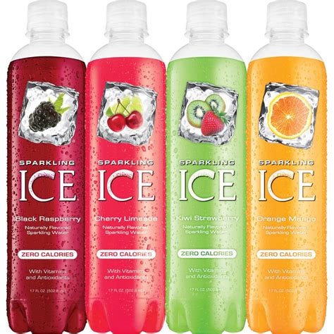 Sparkling ice drinks. VITAMINS & ANTIOXIDANTS: Sparkling Ice +Caffeine's variety of fizzy, fruity flavors contains vitamins and antioxidants, like vitamin A and vitamin D, to help boost your well-being. LOW CALORIE BEVERAGE: With only 5 calories per serving, Sparkling Ice +Caffeine is a flavorful, low calorie, zero carb beverage option for guilt-free hydration. 