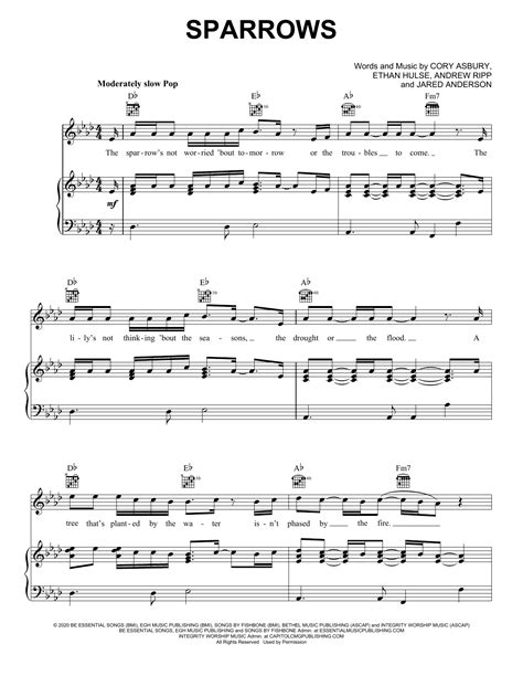 Sparrows Sheet Music Cory Asbury Piano, Vocal & Guitar …