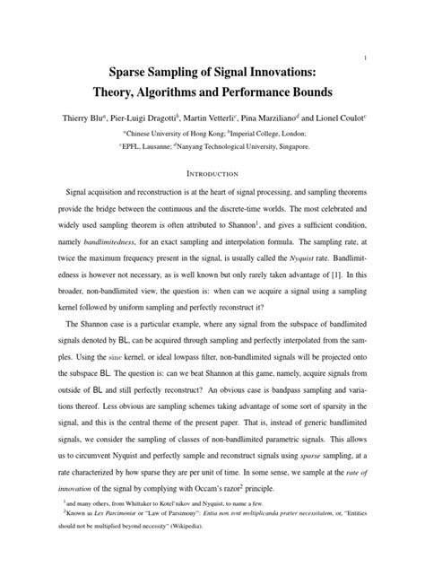 Sparse Sampling of Signal Innovations: Theory, Algorithms and ...