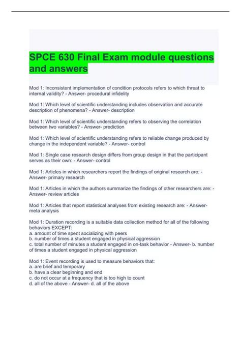 spce 630 final exam with 100 correct an. Written for. Institution SPCE 630. Course SPCE 630. Seller. Follow. JUICYGRADES Member since 1 year 388 documents …. 