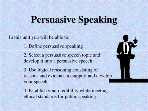 Persuasive speaking is the type of speaking that most people engage in the most. This type of speech can involve everything from arguing about politics to talking about what to eat for dinner. Persuasive speaking is very connected to the audience, as the speaker must, in a sense, meet the audience halfway.