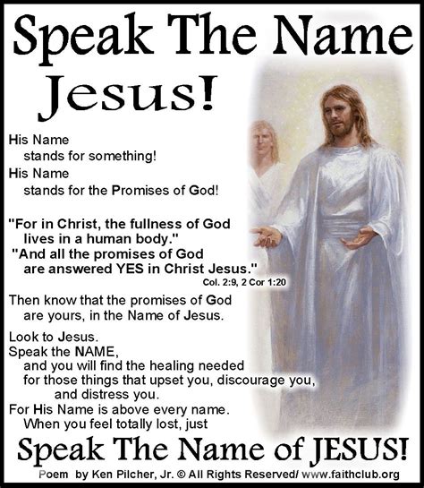 Speak the name of jesus. Things To Know About Speak the name of jesus. 