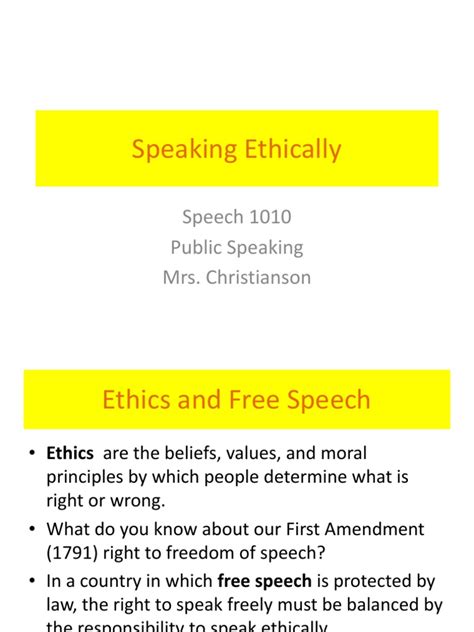 Ethics is the rule of behavior based on good or bad, right or wrong. According to your textbook, list the five criteria for being an ethical speaker. 1-plan speech 2-focus and vocalize your thoughts 3-Adapt your speaking to your listeners 4-Use standard English vocabulary and grammar 5-Use more formal nonverbal communication.. 