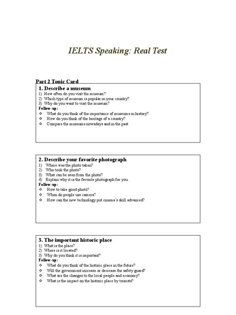Speaking questions pdf.  On test day, Collection of over 40 challenging IELTS ...