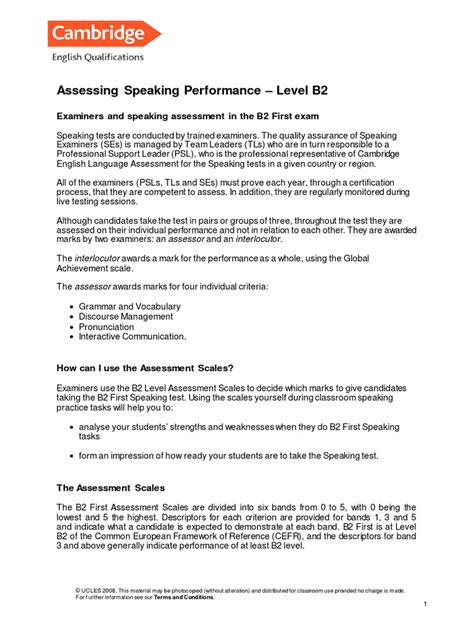 Speaking topics b2 cambridge.  Assessing Speaking Performance – Leve...