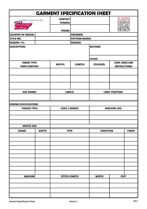 Spec Sheet Template Word Collection