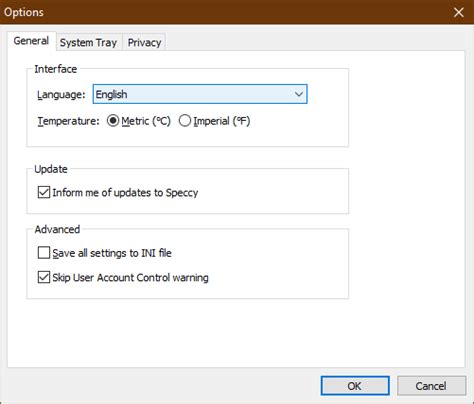 Speccy options - General tab – CCleaner Support