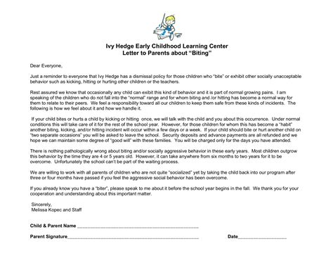 Special Letter to Parents about “Biting” - Ivy Hedge