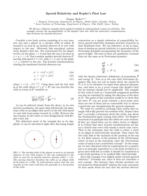 Special Relativity and Kepler’s First Law PDF Special Relativity ...