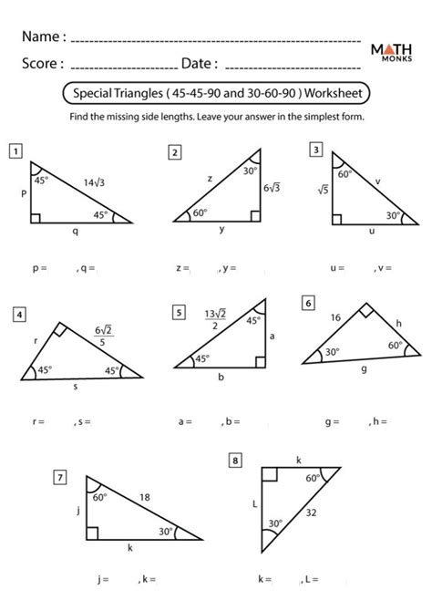 Special Triangles Worksheet Answers