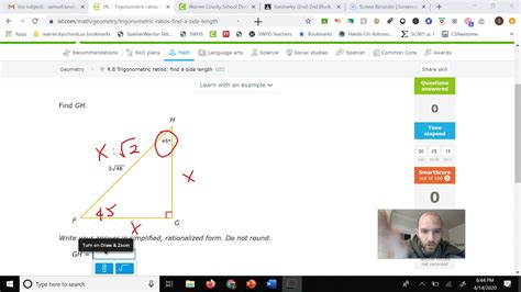 Right triangles and trigonometry Day IXL skills Day 1 1.Special right triangles LDM 2.Trigonometric ratios: sin, cos, and tan VLY 3.Trigonometric ratios with radicals: sin, cos, and tan D5Z Day 2 1.Trigonometric ratios in similar right triangles 7X7 2.Sine and cosine of complementary angles KMH Day 3 1.Trigonometric ratios: find a side length UZC.