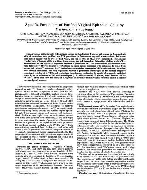 Specific parasitism of purified vaginal epithelial cells by …