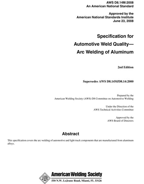 Specification for Automotive Weld Quality— Arc Welding of …