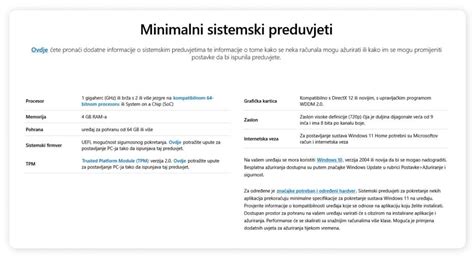 Specifikacije i sistemski preduvjeti za sustav Windows 11 Microsoft