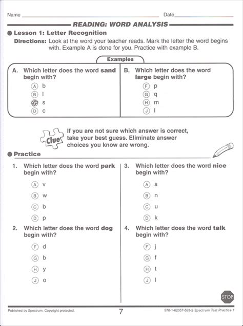 Spectrum Test Practice Grade 1