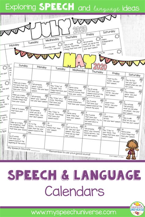 Speech and Language Homework Calendars {BUNDLE} Homework calendar